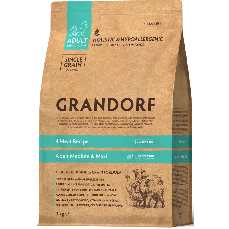 Chien Adult Medium & Maxi Races - 4 Viandes 3kg - Grandorf 3 Chien Adult Medium & Maxi Races - 4 Viandes 3kg - Grandorf