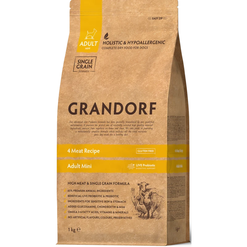 Chien Adult Mini Races - 4 Viandes 1kg - Grandorf 3 Chien Adult Mini Races - 4 Viandes 1kg - Grandorf