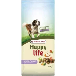Happy Life Light Senior Chicken 15kg - Aliment à énergie Réduite, Au Poulet - Chiens âgés Et Obèses