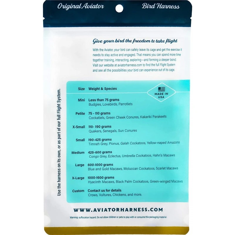 Harnais Pour Perroquet AVIATOR X-Small Bleu 5 Harnais Pour Perroquet AVIATOR X-Small Bleu – Image 3