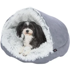 Lit Cachette Harvey Gris/Blanc 80x55cm - Trixie -Promos Naturalis Pets Boutique lit cachette harvey gris blanc 80x55cm trixie 38036 trixie lit cachette harveysoft edition en velours peluche long poil couvertu 3