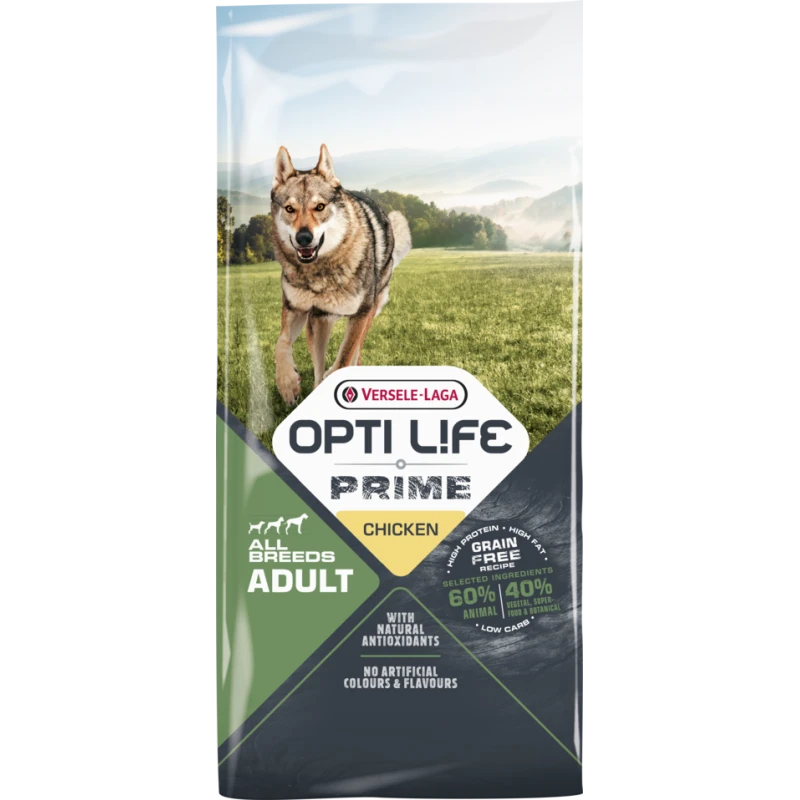 Prime Adult All Breeds Sans Céréales Au Poulet 12,5kg - Opti Life 3 Prime Adult All Breeds Sans Céréales Au Poulet 12,5kg - Opti Life