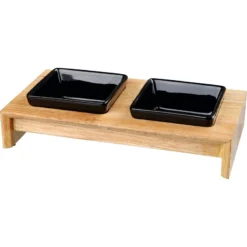 Set De Gamelles Céramique/bois 2x0,2L/28x5x15cm - Trixie